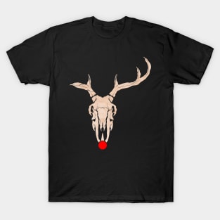 Rudolph Reindeer Skull With Red Nose Christmas Hallowxmas T-Shirt